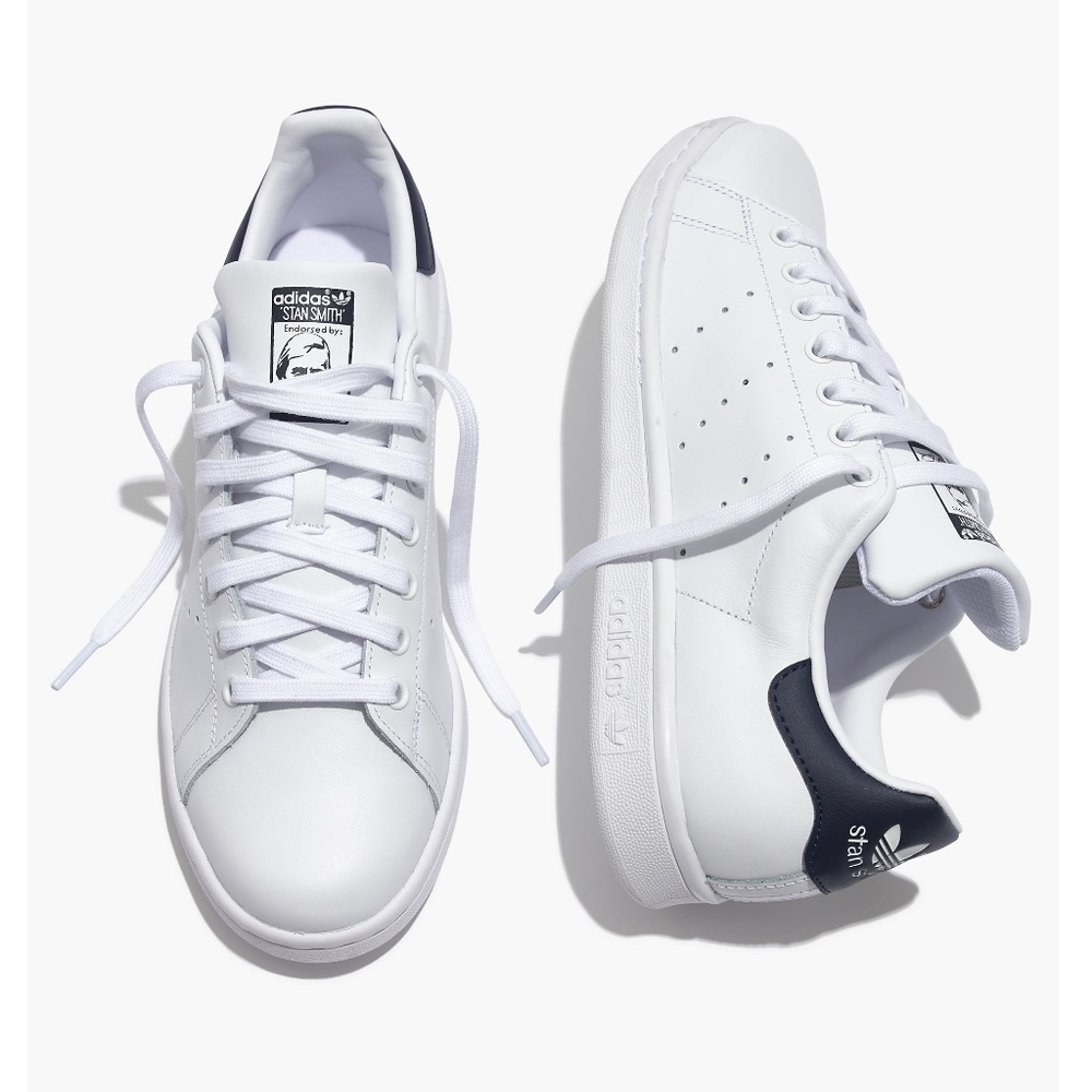 New Adidas Stan Smith Womens Size 8.5 Lace-Up Sneakers White / Navy